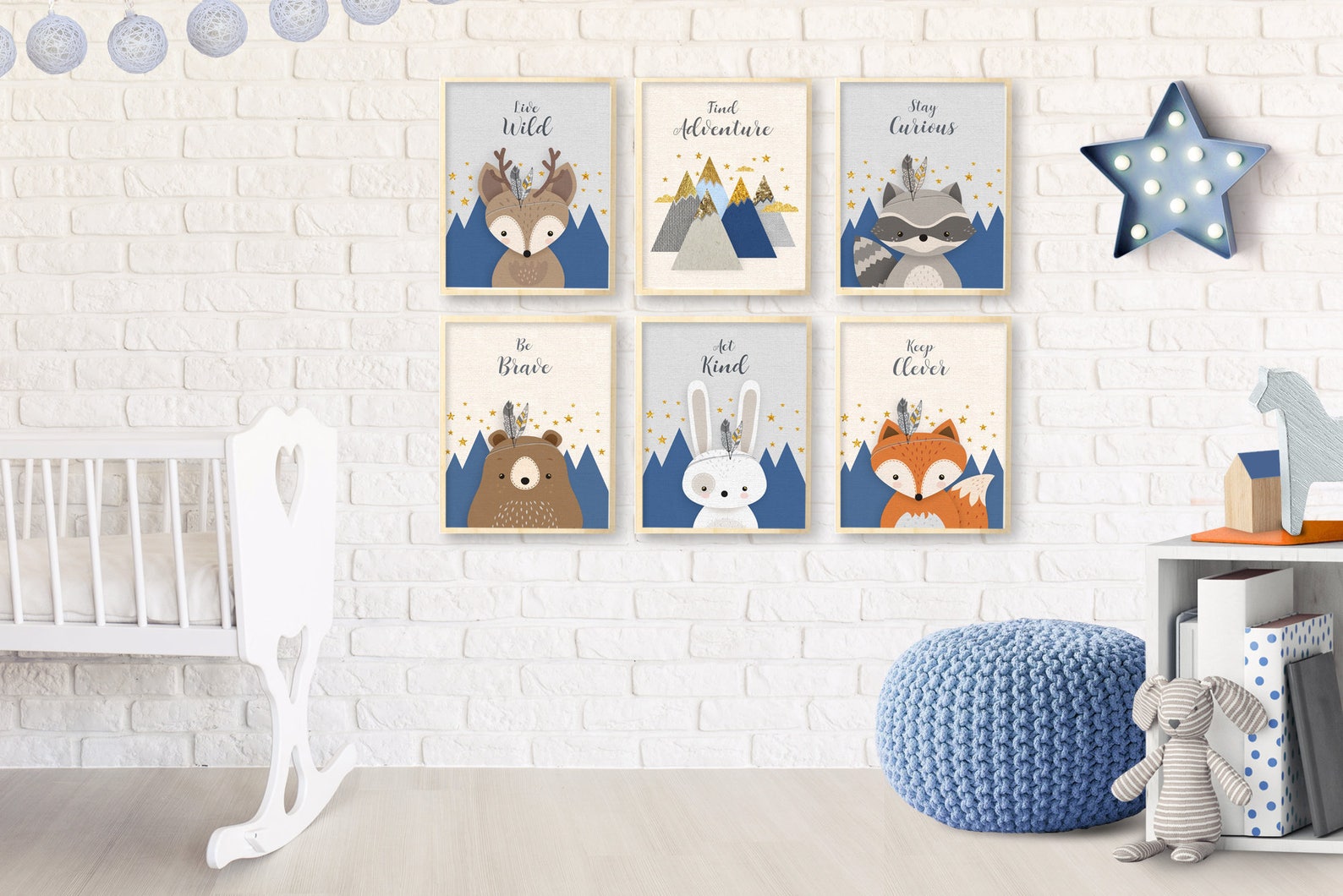 Blue Nursery Wall Art Boy Nursery Baby Boy Gift Woodland Etsy