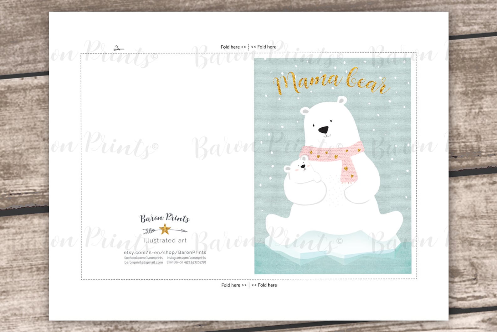 Mama Bear Printable Poster Card Bundle Polar Bear Nursery | Etsy