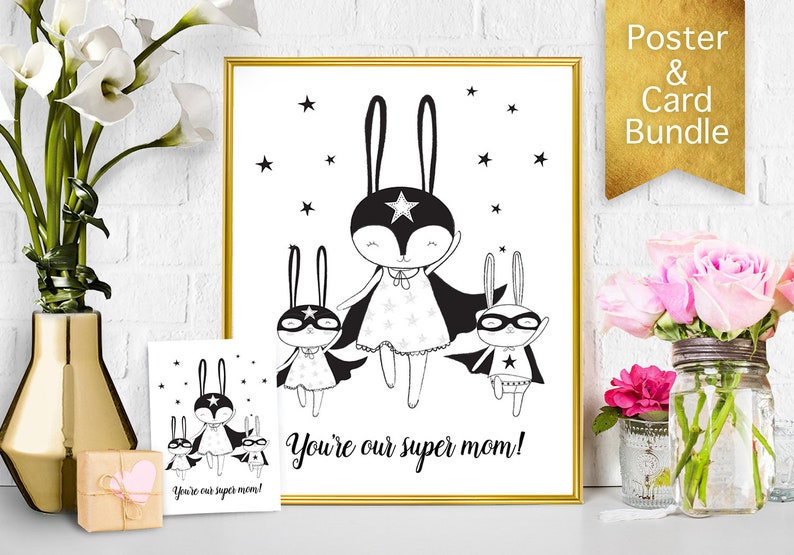 Printable poster card bundle Mothers day card from