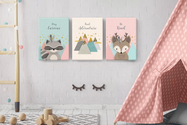 Woodland Nursery Nursery Canvas Girl Nursery Neutral Etsy
