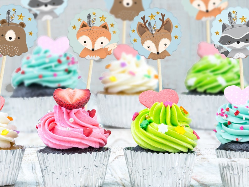 Woodland party decor Woodland animals Woodland baby shower Woodland Animal Cupcake Topper Woodland flag banner Woodland nursery banner