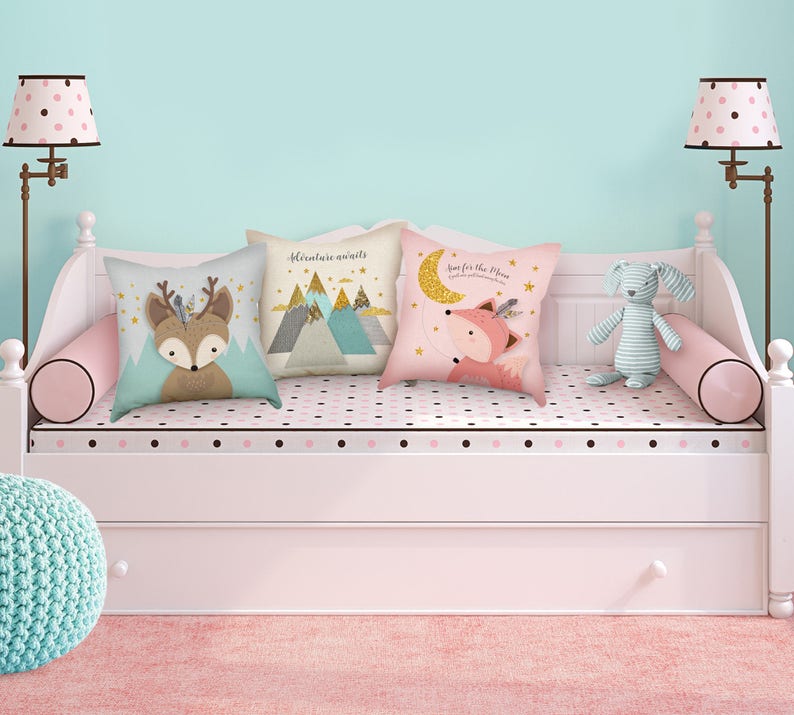 Woodland nursery Kids room throw pillow set of 3 Cushion Etsy