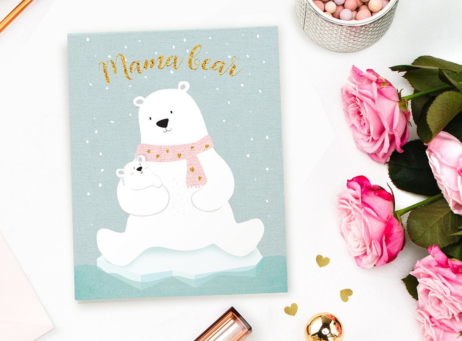 Mama Bear Printable Poster Card Bundle Polar Bear Nursery | Etsy