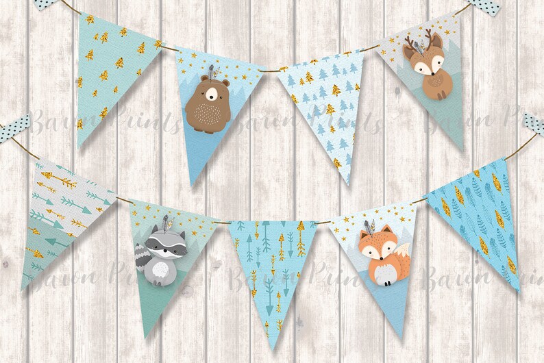 Woodland Flag Banner Nursery Banner Printed Name Garland Etsy