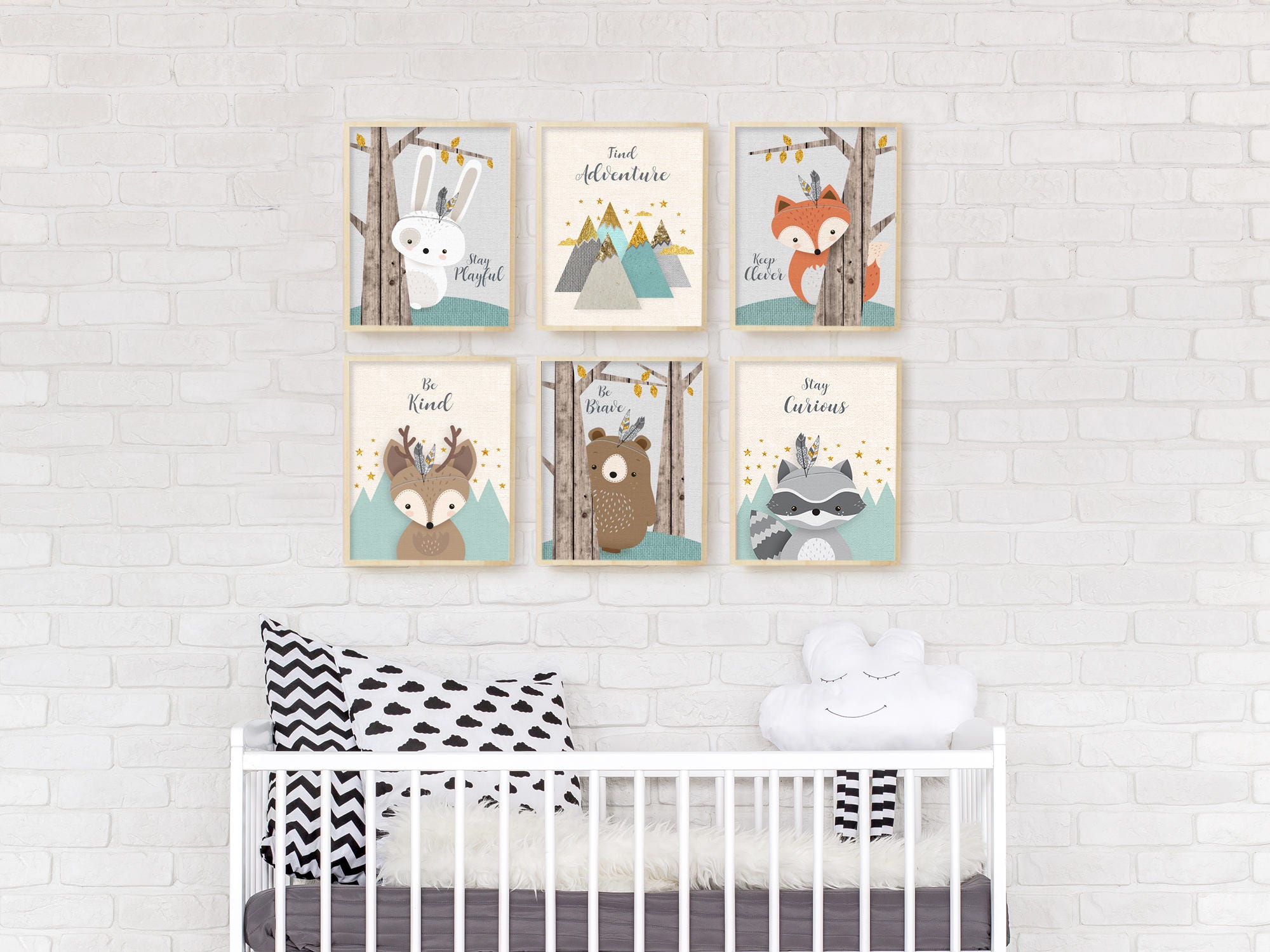 Woodland Nursery Decor Nursery Animal Print Woodland Nursery Etsy