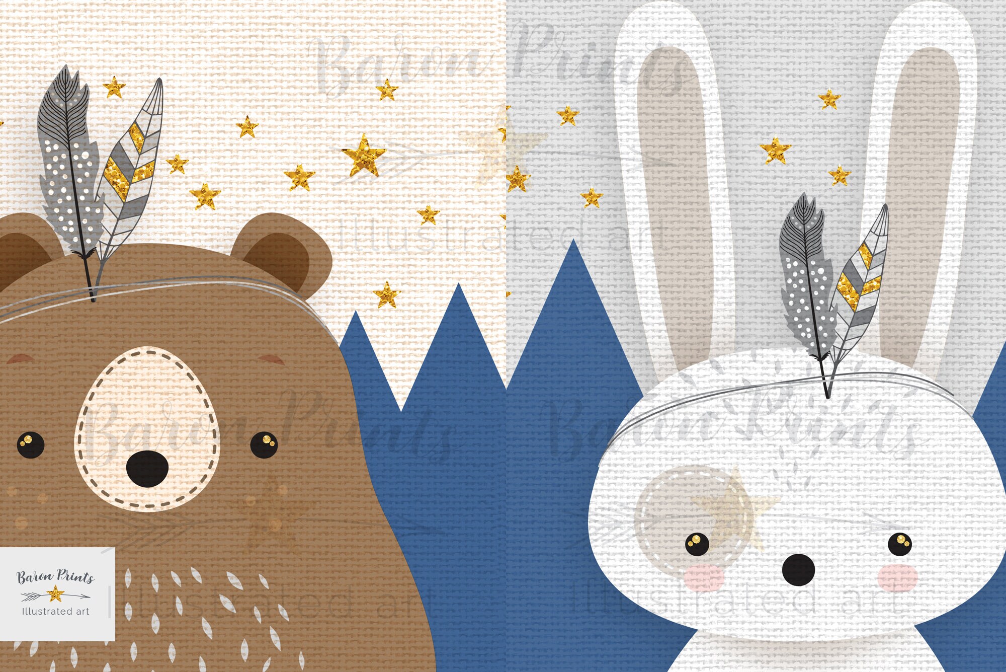 Blue nursery wall art Boy nursery Baby boy gift Woodland | Etsy