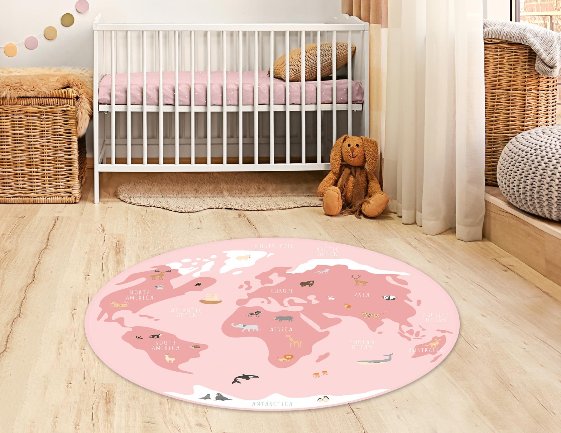 Couverture de Pvc Comportant La Carte Du Monde avec Des Animaux, Couverture Linoleum Pour Chambre d'