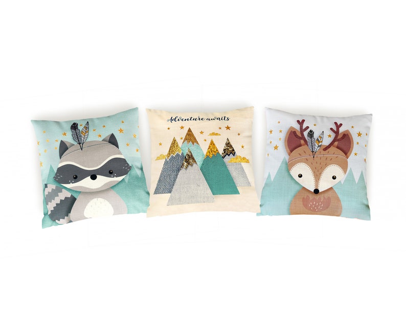 Woodland pillows Kids room throw pillow set of 3 Cushion Etsy