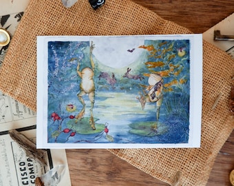 Moon Dance ~ Dancing Frogs // 5x7" Art Print