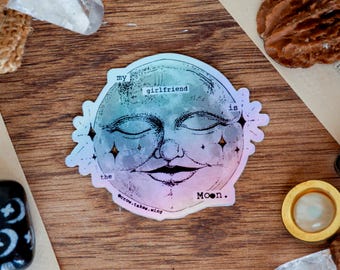 Moon Face Holographic Sticker: Waterproof Witchy Decal