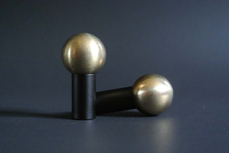 Black Knob Brass Knob Black and Brass Drawer Pull Ball Pull Etsy