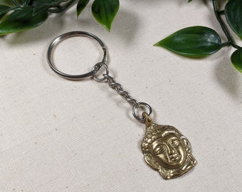 Solid Brass Buddha Face / Head Keyring / Keychain Bronze Symbol Peace Yoga India Mantra Mala Pendant Charm Jewellery Buddhism Buddhist Gift