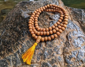 Aromatic Sandalwood Mala Bead Necklace for Reiki, Yoga, Meditation, Spiritual Practice Bohemian Prayer Buddhist Natural Boho Gift 8mm Beads