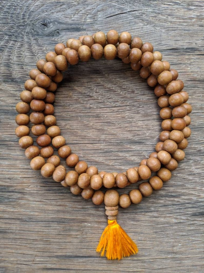 Aromatic Sandalwood Mala Bead Necklace for Reiki, Yoga, Meditation, Spiritual Practice Bohemian Prayer Buddhist Natural Boho Gift 8mm Beads image 4