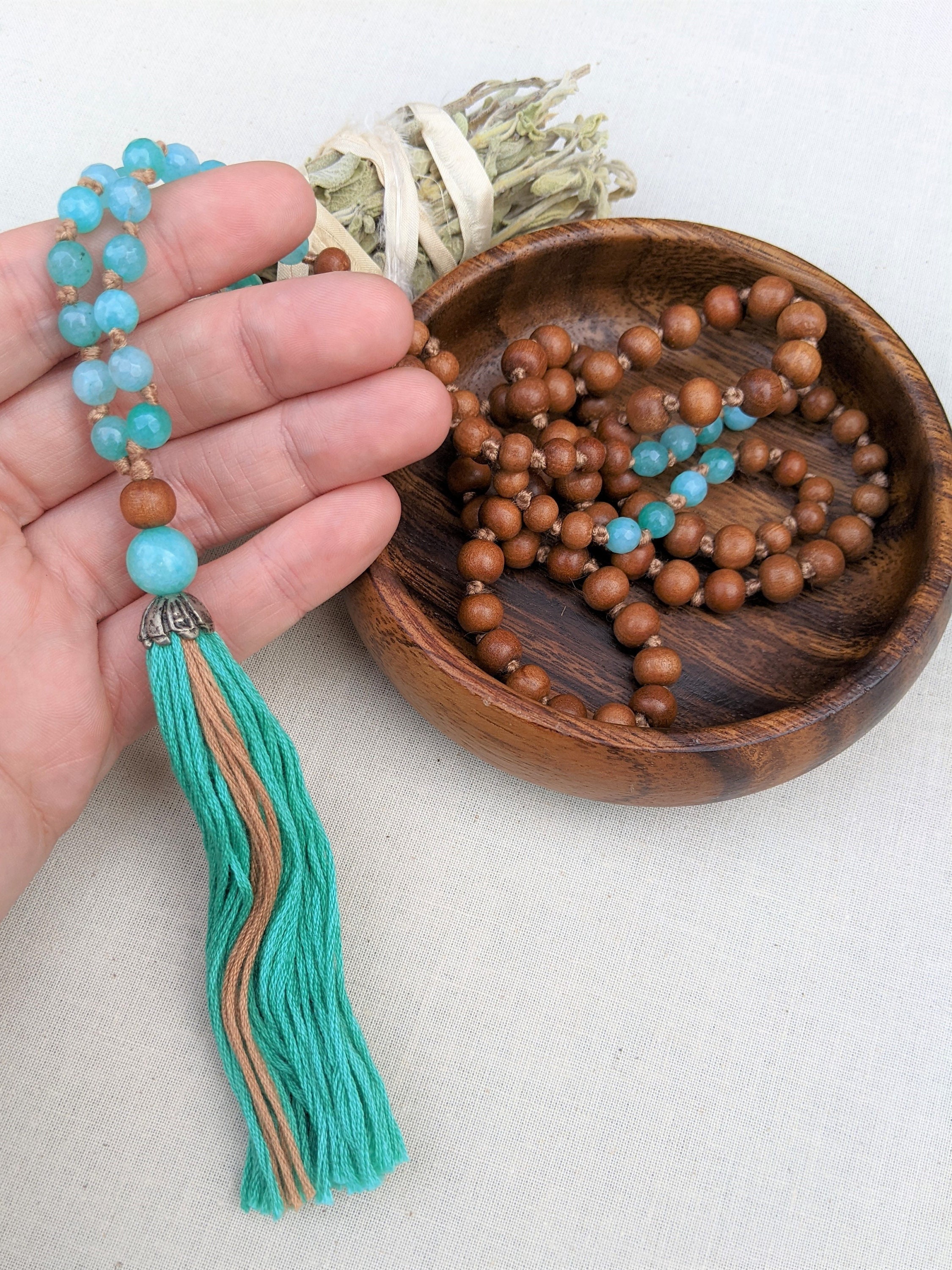 Skull Resin Bead Necklace Mala Hand-Knotted with Colored Silk