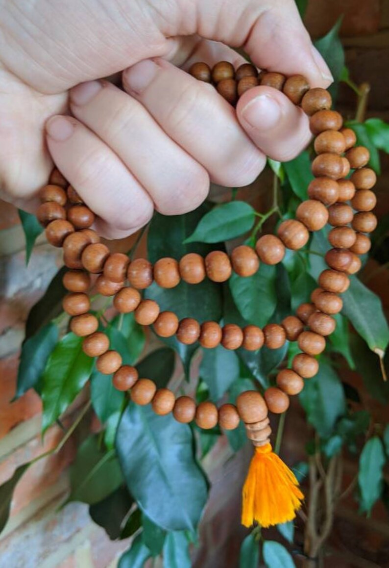 Aromatic Sandalwood Mala Bead Necklace for Reiki, Yoga, Meditation, Spiritual Practice Bohemian Prayer Buddhist Natural Boho Gift 8mm Beads image 8