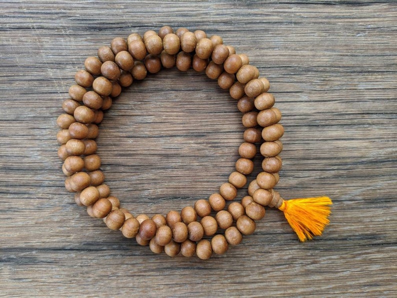 Aromatic Sandalwood Mala Bead Necklace for Reiki, Yoga, Meditation, Spiritual Practice Bohemian Prayer Buddhist Natural Boho Gift 8mm Beads image 2