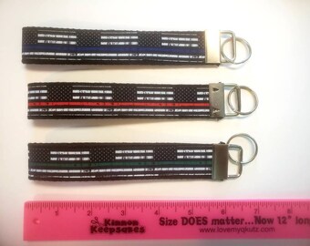 Handmade, Law Enforcement, Thin Blue Line, First Responders, Firefighters, Thin Red Thin, Military, Veterans, Key Fobs, Wristlet, Keychain