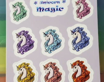 Hoja de pegatinas mágica de unicornio- Vinilo- 4x6