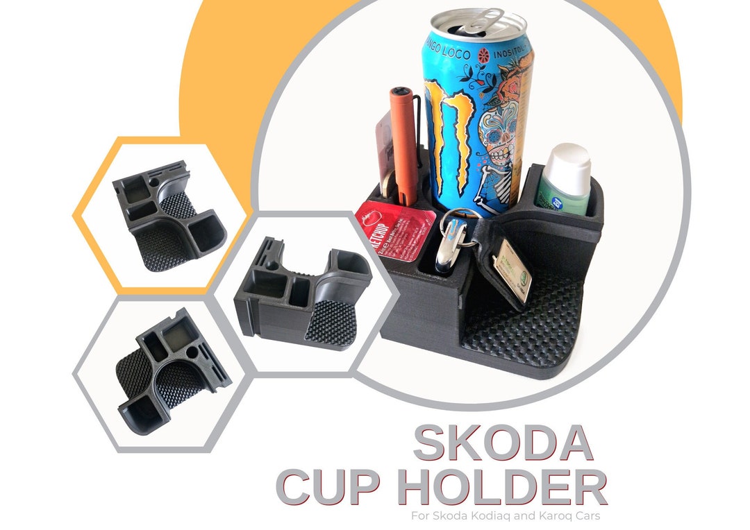 Skoda Kodiaq or Karoq Cup Holder Replacement 3D Printed Holds Larger Cups  and Bottles 