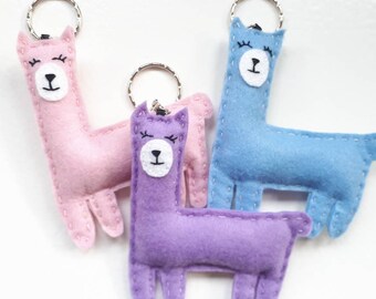 Handmade Llama Keyring, Pastel Felt Alpaca Charm for Llama Lovers