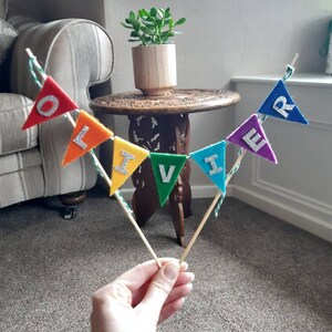 Personalised Rainbow Felt Cake Topper, Glitter Name Bunting