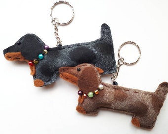 Dachshund Sausage Dog Bag Charm / Keyring / Dapple Chocolate and Silver