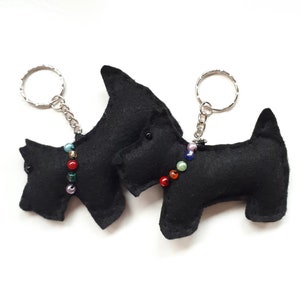 Felt Scottie Dog Keyring with Beaded Collar, Scottish Terrier Gift