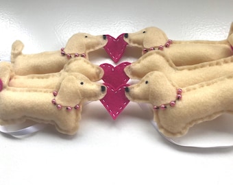 Handmade Cream Felt Dachshund Garland, Blonde Sausage Dog Decor