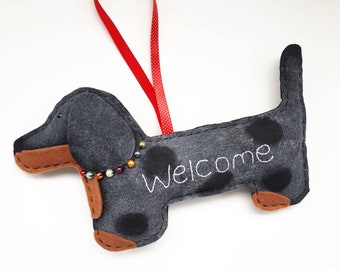Handmade Felt Dapple Dachshund Welcome Hanging - Dog lover gift