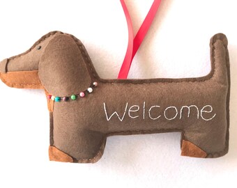 Handmade Felt Dachshund Welcome Sign: Dog Lover Gift, New Home Decor