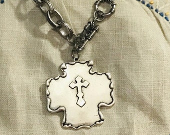 Southwestern Cross and Leather Toggle Necklace