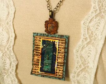 Copper and Rusty Spoon Mixed Media Necklace