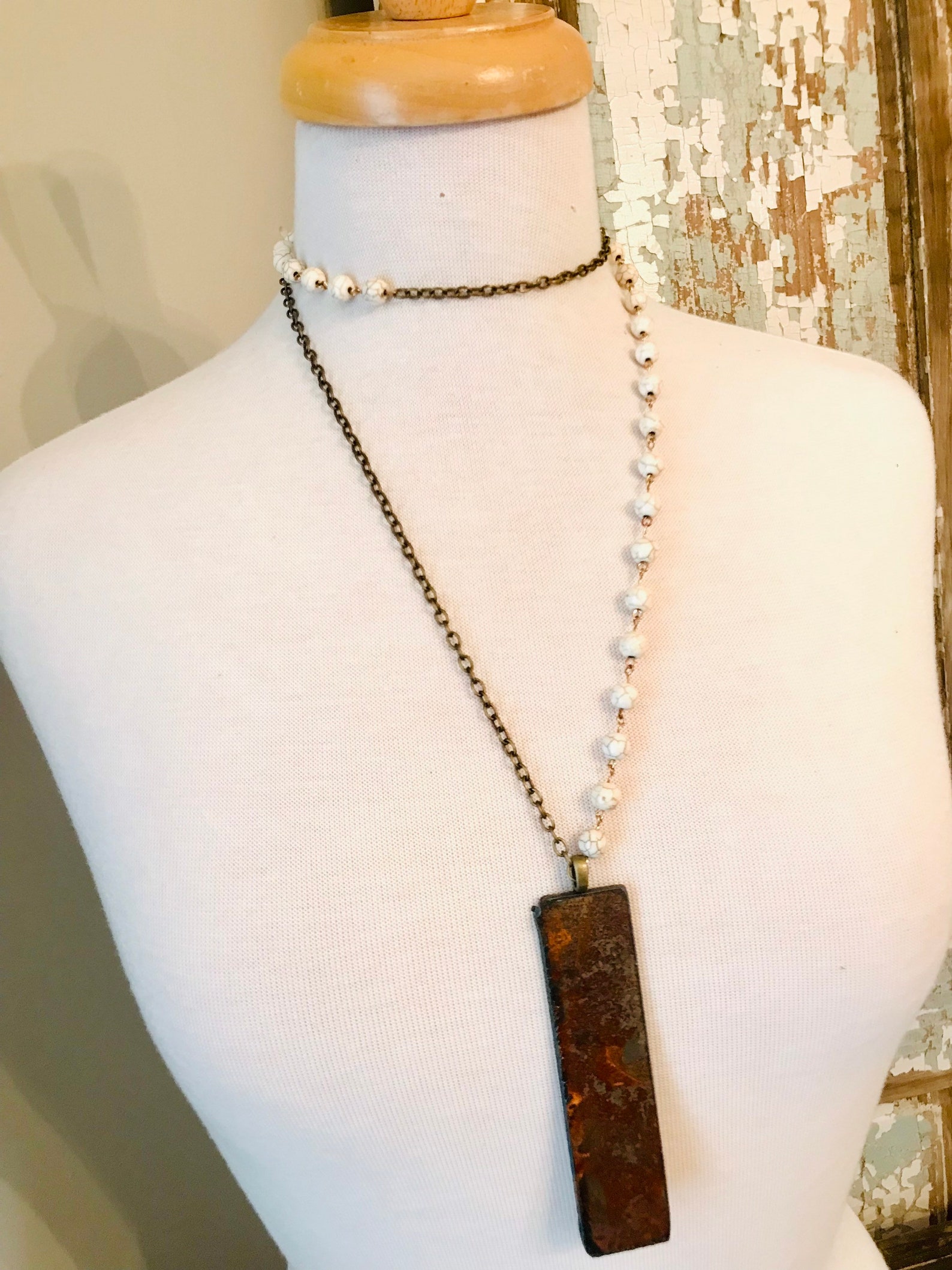 Rusty Bar 1 Necklace. Rosary. Chain. Vintage. Boho. Long. Wrap. 48
