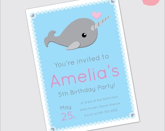 Narwhal Birthday Party Invitation, Editable, Printable, Digital File ...