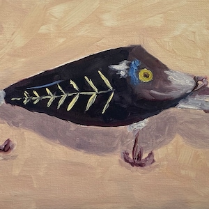 vintage fishing lure original oil painting, Vintage Fishing Lure,  fishing pictures, seaside art, cabin art, fish wall art