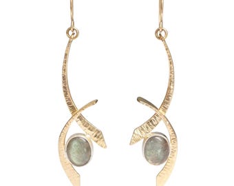 Labradorite Swoosh Earrings – 14k Gold Filled and Flash Labradorite Calligraphy Jewelry