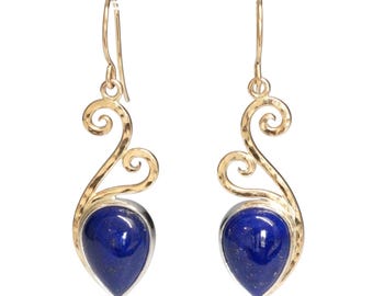 Lapis Lazuli Vine Earrings: 14k Gold Filled Leaf Jewelry