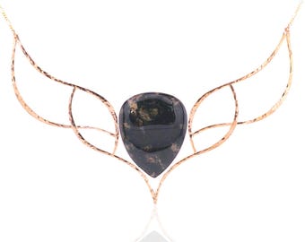 Moss Agate Elven Wing Necklace: 14k Gold Filled Statement Jewelry