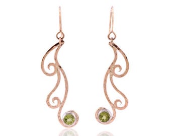 Peridot Earrings: 14k Gold Filled Vine Swirls, August Birthstone