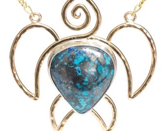 Azurite & 14K Gold-Filled Sea Turtle Necklace — Handmade Ocean-Inspired Jewelry