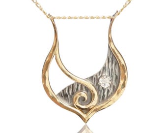 Diamond Ring Saver Necklace - 14k Gold Filled and Sterling Silver - Asymmetrical Diamond Pendant