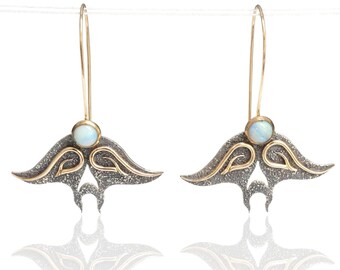 Opal Manta Ray Earrings – Australian Opal, Sterling Silver & 14K Gold Filled