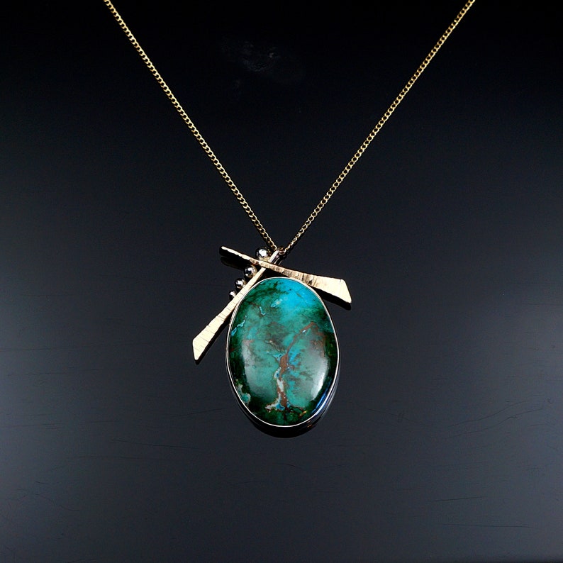 Handmade Tree Necklace Japanese Style Necklace Bonsai Tree Necklace 14k Gold Filled Chrysocolla Malachite Pendant