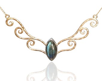 Fae Fairy Elven Labradorite Wing Necklace