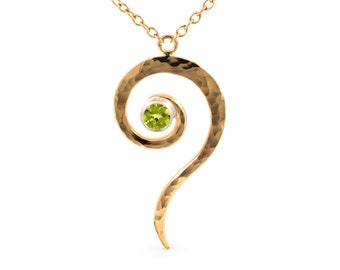 Peridot Spiral Necklace - 14k Gold Filled Conch Necklace