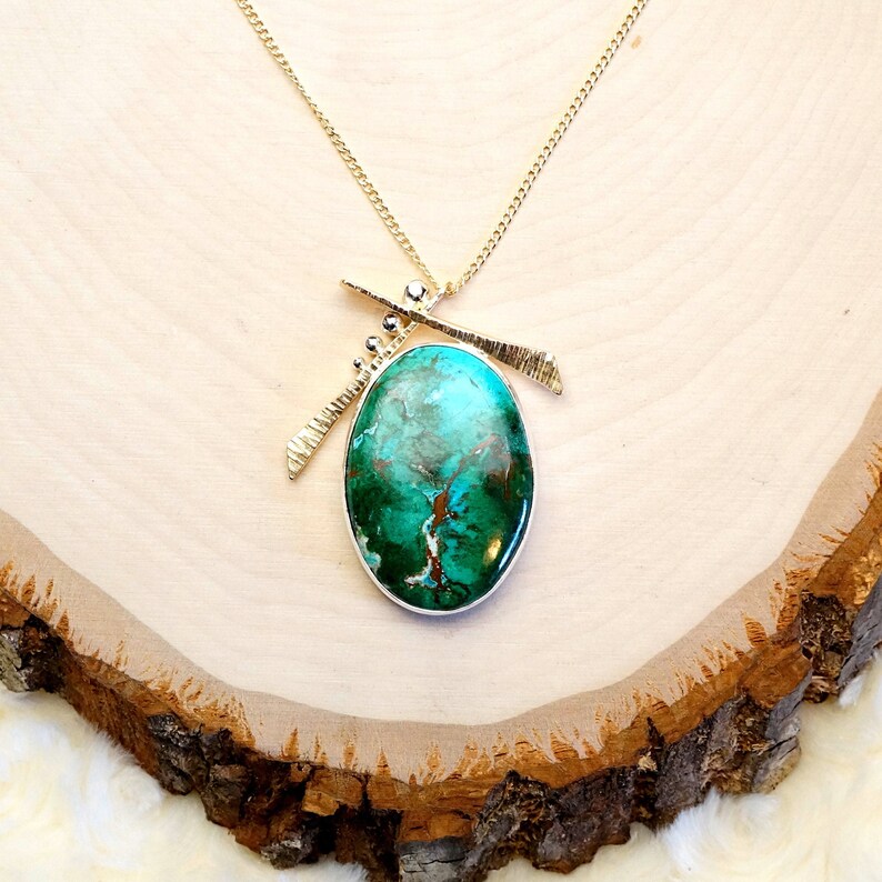 Handmade Tree Necklace Japanese Style Necklace Bonsai Tree Necklace 14k Gold Filled Chrysocolla Malachite Pendant