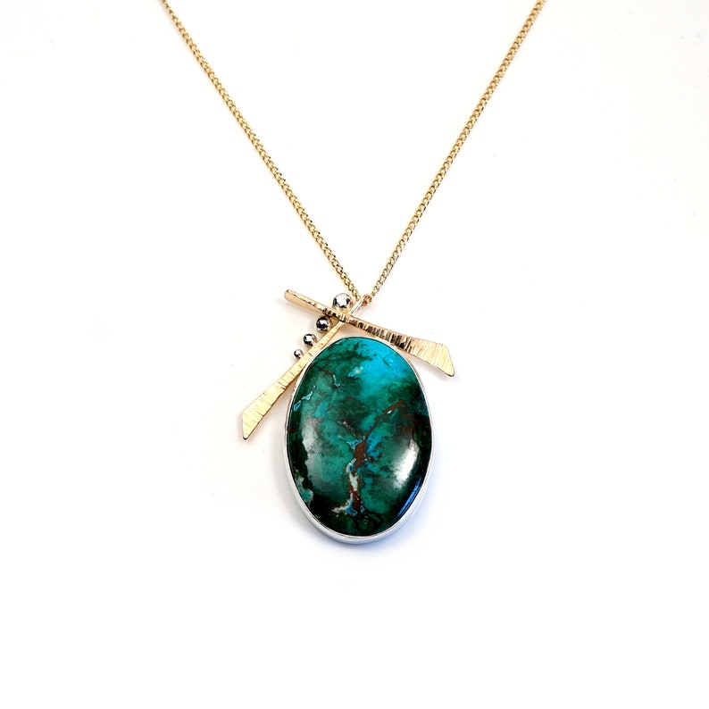 Handmade Tree Necklace Japanese Style Necklace Bonsai Tree Necklace 14k Gold Filled Chrysocolla Malachite Pendant