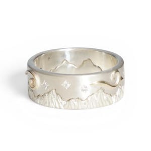 Bague puzzle montagne nuit étoilée - Argent et or - Bague fidget diamant