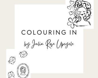 Paquete de páginas para colorear de flores y pájaros / 20 hojas imprimibles / Tema de mujeres y naturaleza / Frases inspiradoras / Descarga en PDF relajante